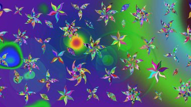 Çizim çiçek deseni duvar kâğıdı olarak kullanılabilir. Yeşil renkli çiçekler. Raster illüstrasyonu.