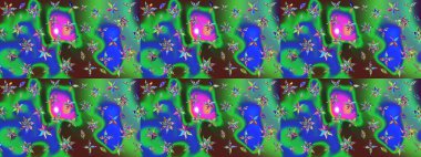 Manzaralı çiçek deseni. Sevgililer günü ve tebrik kartı konsepti için şık bir davetiye. Çiçek kompozisyonu, el boyası, hassas şablon. Üst manzara, yumuşak yeşil renk biçimi.