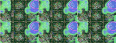 Yumuşak, yaz çiçekleri yeşil ve mavi renklerde. Raster illüstrasyonu. Küçük çiçekteki sevimli çiçek deseni. Raster deseni.