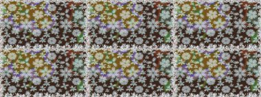 Sevimli çiçek raster deseni. Renkli Bahar Temalı Kusursuz Arkaplan. Gri ve kahverengi renkli çiçekler. Düz Çiçek Elementleri Tasarımı.