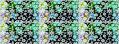 Raster Modaya uygun kumaş deseni. Tarafsız ve yeşil renkli şirin çiçek desenleri. Renkli Bahar Temalı Kusursuz Arkaplan. Düz Çiçek Elementleri Tasarımı.