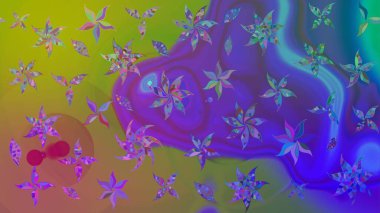 Raster illüstrasyonu. Mor renklere karalamalar çizilmiş çiçek deseni.