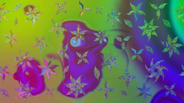 Yumuşak, yeşil renkli bahar çiçekleri. Çiçekli karalama şeklinde Raster çiçek deseni. Raster illüstrasyonu.