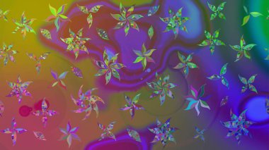 Raster illüstrasyonu. Şirin çiçekli eskiz deseni ve kahverengi renkli yapraklar, suluboya çiçek deseni, duvar kağıdı, kart veya kumaş için fayanslı.