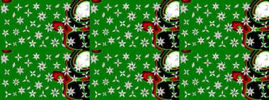 Suluboya çiçekli çiçek deseni. Raster illüstrasyonu. Yeşil renkli Asyalı tekstil.