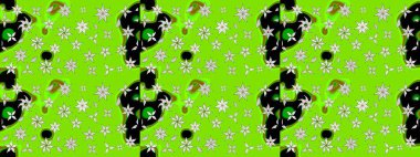 Düz Çiçek Elementleri Tasarımı. Yeşil renkli çiçekler. Sketch Colour Spring Theme eskiz kalıbı. Sevimli çiçek raster deseni.