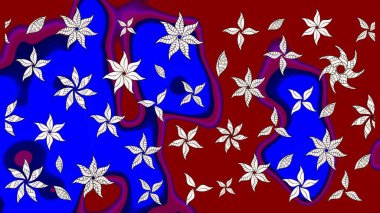 Küçük çiçekteki sevimli çiçek deseni. Raster illüstrasyonu. Kırmızı ve mavi renkte çiçekler.