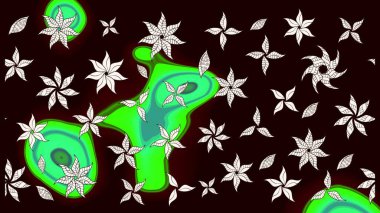 Raster illüstrasyonu. Çiçek. Siyah ve yeşil renklerde. Taslak dekoratif arka plan, çiçek mandala.