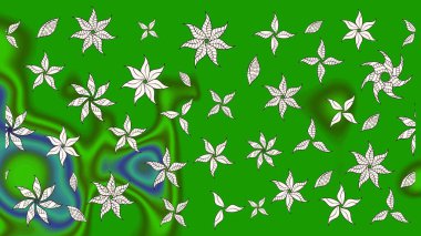 Renkli Bahar Teması eskiz kalıbı. Yeşil ve nötr renklerde çiçekler. Raster illüstrasyonundaki çiçek desenli çizim. Düz Çiçek Elementleri Tasarımı.