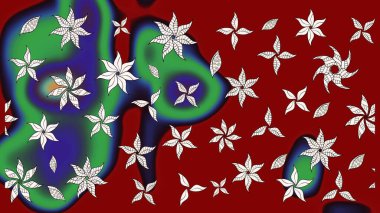 Raster illüstrasyonu. Raster deseni. Kibar, yaz çiçekleri kırmızı ve yeşil renklerde. Küçük çiçekte sevimli çiçek deseni var..