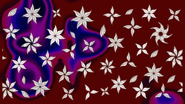 Eski usul. Raster illüstrasyonu. Renkli desenli eskiz deseni, kırmızı ve kahverengi çiçekler ve dekoratif elementler. Eskiz geçmişi. Kumaş, tekstil ve duvar kağıdı baskısı için..