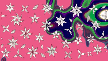 Çoklu olopink ve nötr küçük çiçekler pembe ve nötr renklerdeki komik böcekler, raster desen, illüstrasyon.