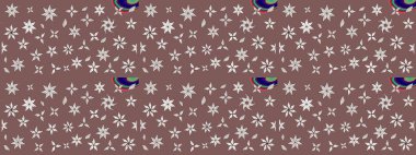 El çizimi. Raster illüstrasyonu. Güzel kumaş deseni. Çiçekler, dallar, otlar ve çiçekler.