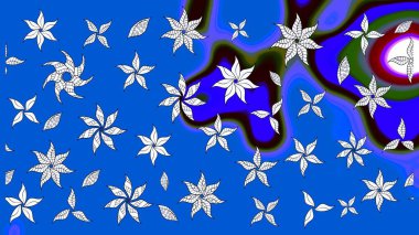 Mavi ve nötr renklerde çiçekler. Küçük çiçekte sevimli çiçek deseni var..