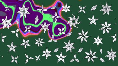 Robot resim. Raster illüstrasyonu. Yeşil renkli çiçekler. Şirin çiçek elementleri..