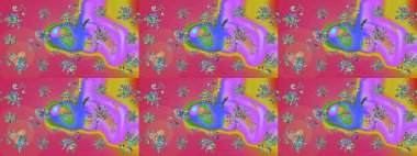 Pembe arka planda. Çocuksu tasarım. Tekstil, kumaş, ambalaj, hatıra defteri için hoş bir çiçek arkaplanı. Elle çizilmiş karalama çiçekleri ile Raster çizim deseni.