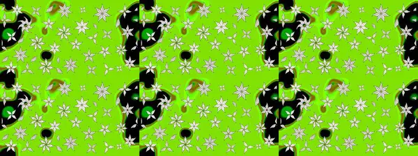 Düz Çiçek Elementleri Tasarımı. Yeşil renkli çiçekler. Sketch Colour Spring Theme eskiz kalıbı. Sevimli çiçek raster deseni.