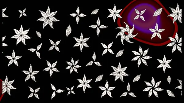 Eskiz arkaplan modeli. Raster - stok. Çiçekler yapraklarla ve papatya çiçekleri siyah ve nötr renklerle.