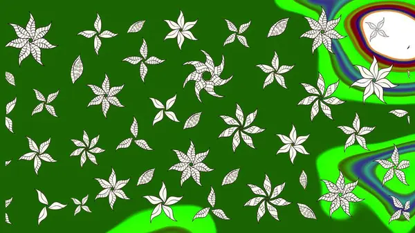 Raster illüstrasyonundaki çiçek desenli çizim. Düz Çiçek Elementleri Tasarımı. Renkli Bahar Teması eskiz kalıbı. Yeşil ve nötr renkte çiçekler.