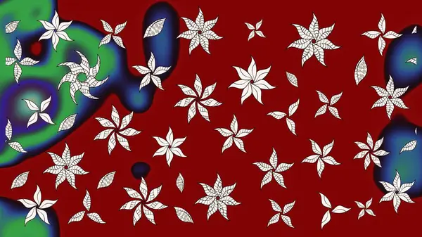 Düz Çiçek Elementleri Tasarımı. Kırmızı ve nötr renklerde çiçekler. Raster Illustrasyon 'daki Çiçek Deseni' nin son moda çizimi. Renkli Yaz Teması çizim şablonu.