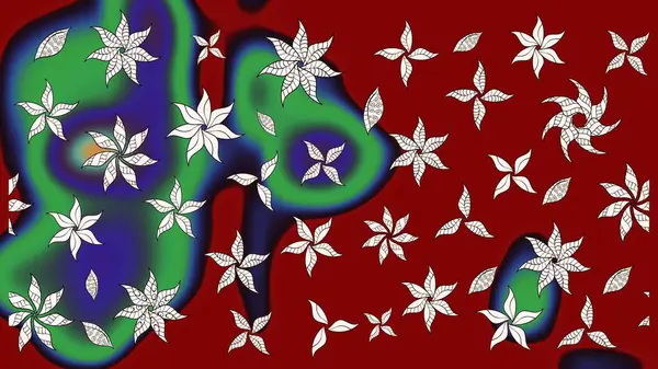 Raster illüstrasyonu. Raster deseni. Kibar, yaz çiçekleri kırmızı ve yeşil renklerde. Küçük çiçekte sevimli çiçek deseni var..