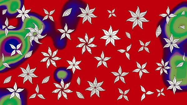 Raster Illustrasyon 'daki Çiçek Deseni' nin son moda çizimi. Renkli Yaz Temalı eskiz kalıbı. Kırmızı ve nötr renklerde çiçekler. Düz Çiçek Elementleri Tasarımı.