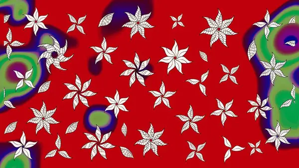 Raster çiçek desenleri çiziyor. Vadinin çiçekleri kırmızı ve nötr renklerde.