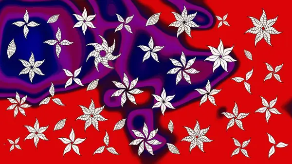 Raster illüstrasyonu. Kırmızı ve mor renkte çiçekler. Asya tekstil tarzında. Raster illüstrasyonu. Çiçek desenini çiz.