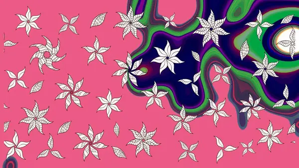 Çoklu olopink ve nötr küçük çiçekler pembe ve nötr renklerdeki komik böcekler, raster desen, illüstrasyon.