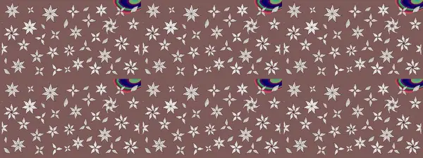 El çizimi. Raster illüstrasyonu. Güzel kumaş deseni. Çiçekler, dallar, otlar ve çiçekler.