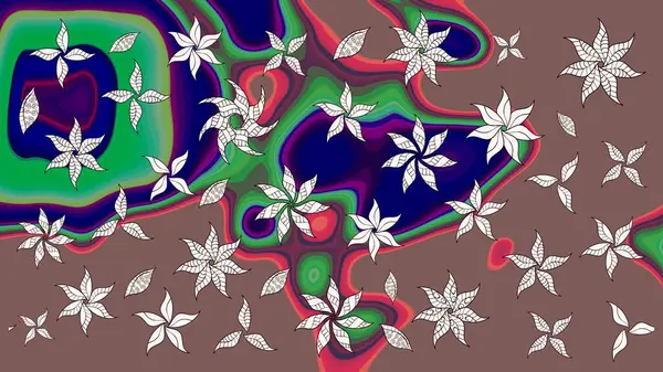 Çiçekli yumuşak bir eskiz şekli. Kahverengi ve yeşil renklerde bahar çiçekleri. Raster çiçekleri klasik tarzda çizilmiş. Raster illüstrasyonu.