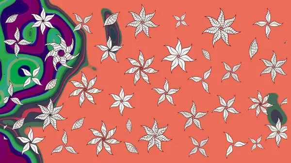 Küçük çiçekte güzel bir desen. Moda baskıları için zarif bir şablon. Küçük renkli çiçekler. Turuncu ve nötr çiçekli bahar çiçekleri. Motley illüstrasyonu.