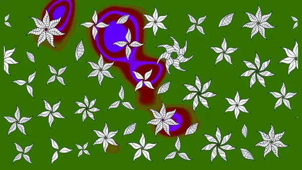 Yeşil ve nötr renklerde çiçekler. Raster illüstrasyonunda çiçek deseni çizimi.