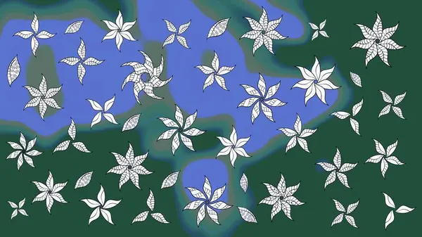 Yeşil ve mavi renkte çiçekler olan çiçek deseni çiz. Suluboya tarzında yeşil ve mavi renkte çiçekler.