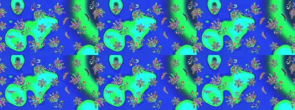 Üzerinde gelincikler ve vadi zambakları olan renkli çiçek desenli nakış deseni. Tekstil tasarımı için mavi, yeşil ve menekşe renkli geleneksel halk çiçekleri..