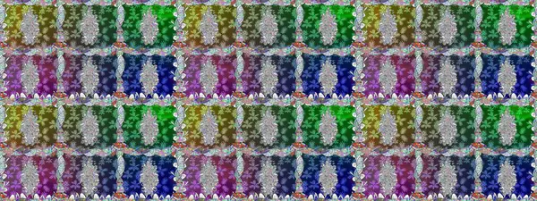 Düz Çiçek Elementleri Tasarımı. Kusursuz Renksiz Bahar Temalı Kusursuz Arkaplan. Yeşil renkli çiçekler. Sevimli çiçek raster deseni.