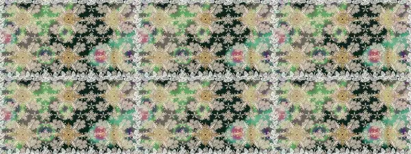 Eski usul. Kumaş, tekstil, duvar kağıdı baskısı için. Kusursuz bir geçmişi var. Raster illüstrasyonu. Tomurcukları papatya çiçekleri olan sevimli bir çiçek deseni. Miles Fleur, dandik süs.