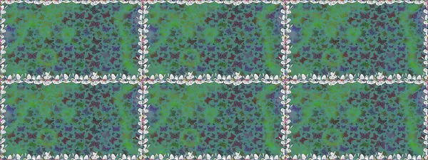 Yeşil kelebek deseni. Raster illüstrasyonu. Parmak izi dokuları için sevimli kelebek deseni. Giysi tasarımı için dekor arkaplanı.