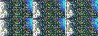 Çizim çiçek deseni duvar kâğıdı olarak kullanılabilir. Raster illüstrasyonu. Çiçekler mavi, yeşil ve nötr renklerde.