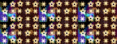 Noel ve yeni yıl moda baskıları için tatil tasarımı. Kahverengi, sarı ve siyah kar taneleri. Raster illüstrasyonu. Kar tanelerinin soyut arkaplanlı Noel deseni.