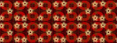 El çizimi, dövme stili karalama, kumaş tasarımı ve Raster illüstrasyonunda kartlar. Sanat terapisi tarzı için kırmızı, kahverengi ve sarı mandala şekilli kar taneleri..