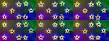 Raster illüstrasyonu. Renkli arka planda izole tatlı kar taneleri. Soyut mandala ya da tuhaf kar tanesi çizgisi sanat tasarımı.