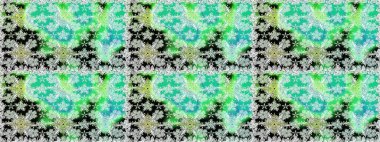 Raster illüstrasyonu. Yumuşak, yeşil renkli bahar çiçekleri. Yaprak ve çiçeklerin suluboya resmi, yeşil renklerde kusursuz desen.