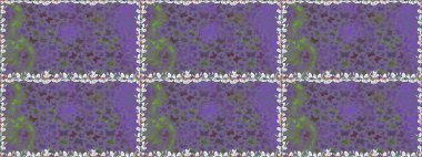 Mor ve nötr renklerde sevimli kelebek deseni. Raster illüstrasyonu. Tekstil, duvar kâğıtları, web sayfası arkaplanları ve yüzey dokuları için mükemmel. Tropikal temada kelebek çiçek deseni.