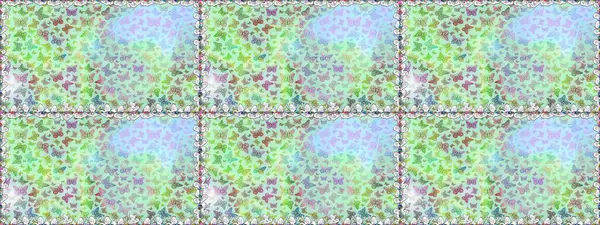 Raster illüstrasyonu. Kelebek gölgeleri ve siluetler. Kumaş, kağıt ve ambalaj için uygun. Bahar ve yaz tropikal kelebeklerin renksiz ve yeşil desenleri vardır..