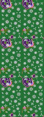 Raster deseni. Bahar çiçekli desen dallı, yeşil ve nötr renkler çiçekli siluet.