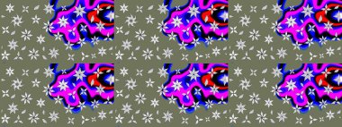 Yeşil ve mavi renkli etnik çiçekli zarif eskiz deseni. Raster Çiçek İllüstrasyonu güzel tekstil..