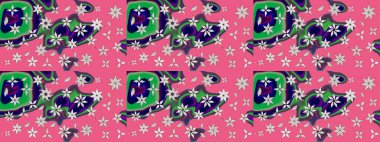 Renkli Bahar Teması eskiz kalıbı. Çiçek desenli çizim. Güzel kumaş deseni. Düz Çiçek Elementleri Tasarımı. Raster illüstrasyonu. Asya tekstil tarzında.