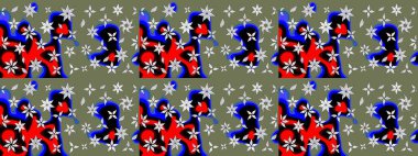 Raster düz çiçek çizim deseni. Yeşil ve siyah renkli çiçekler. Tasarım hediye paketi, tebrik kartları, posterler ve afiş tasarımı.