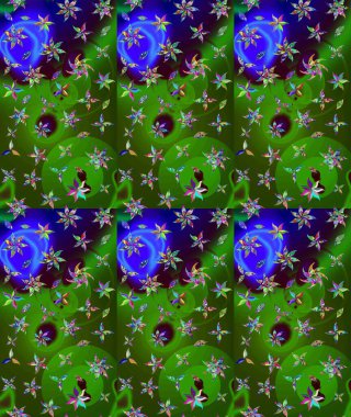 Sevimli çiçek raster deseni. Düz Çiçek Elementleri Tasarımı. Renkli Yaz Temalı eskiz kalıbı. Yeşil renkte çiçekler.